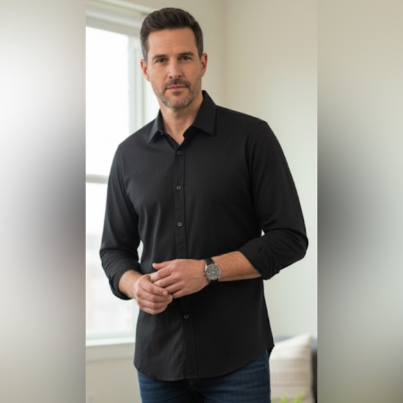 Armani Exchange Other - ARMANI EXCHANGE Black Textured Cotton Button Long Sleeve Slim Shirt Men's Small